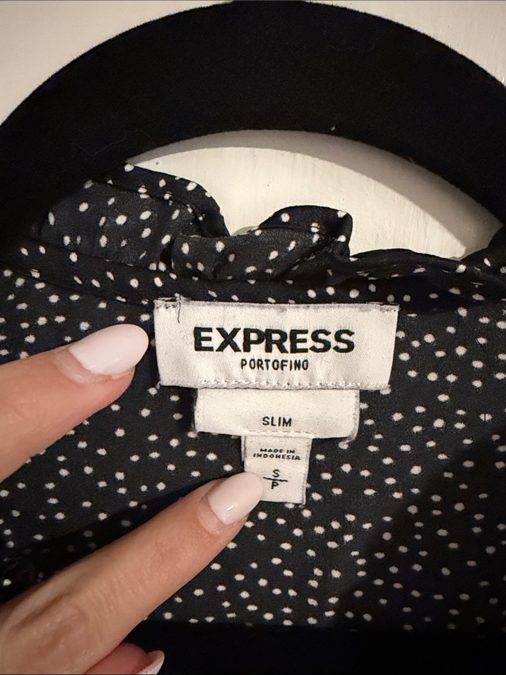 Express Black Polka Dot Ruffle-Neck Blouse - Picture 3 of 9